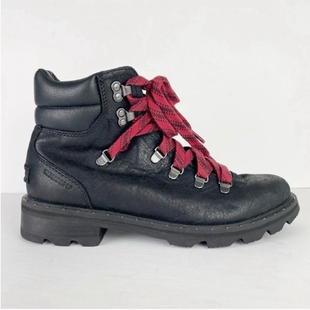 Sorel Lennox Hiker Black Waterproof Leather Bikercore Moto Ankle Boot - Picture 5 of 12